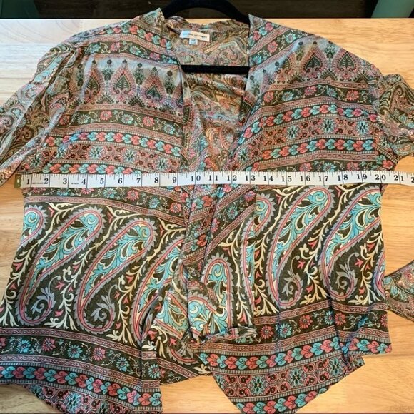Vintage Karma Highway Boho Waterfall Top Wide Flare Sleeves Paisley Print - Picture 7 of 10